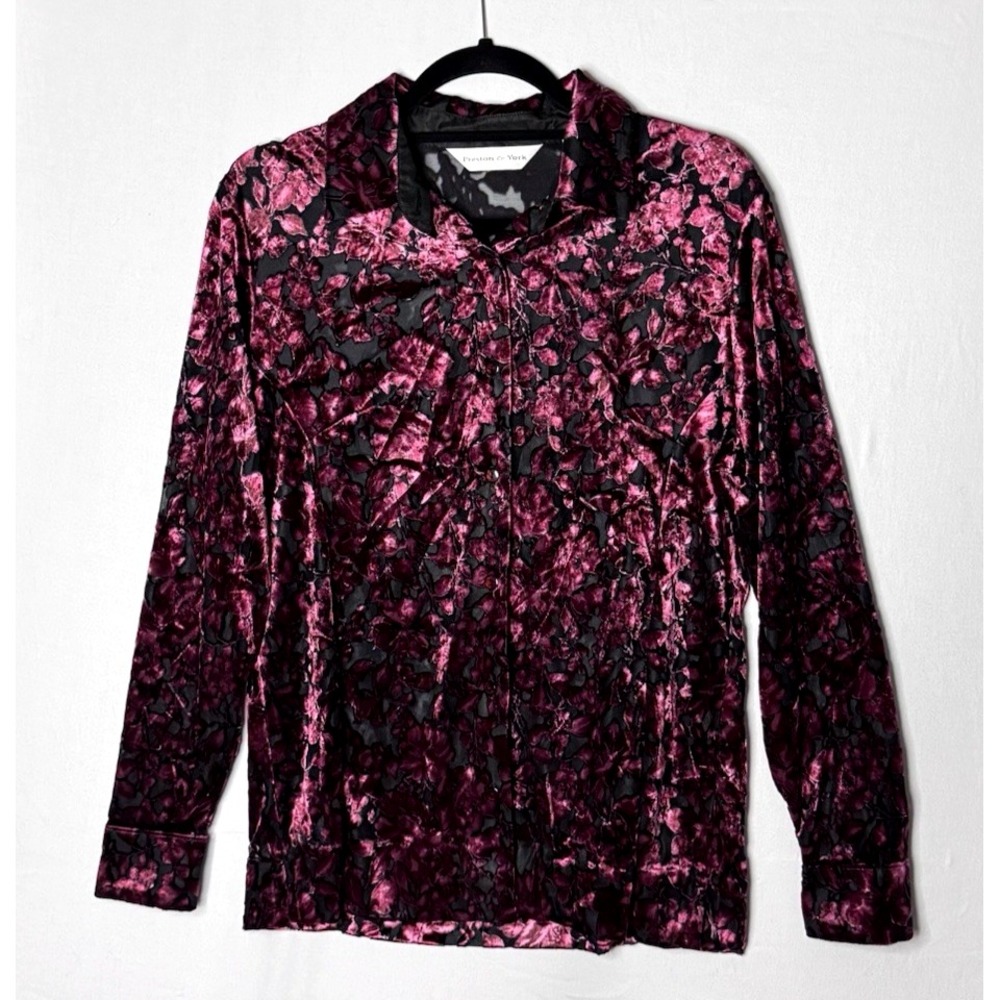 Y2K Velvet‎ Burnout Top M Maroon Black Whimsygoth Button Fairy Grunge Semi Sheer